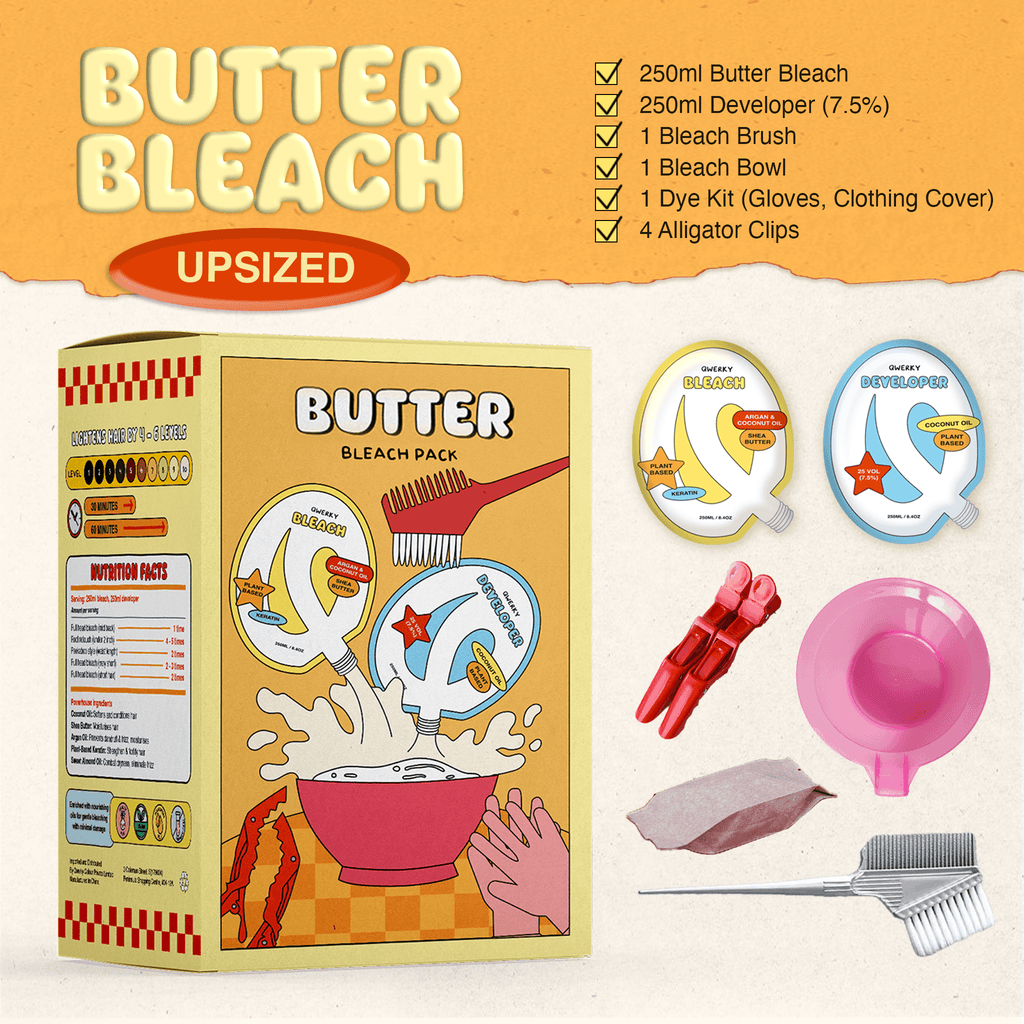 Butter Bleach Pack - reusable bleaching tools  - vegan cruelty-free hair lightening formula - bleach brush - bowl -  alligator clips