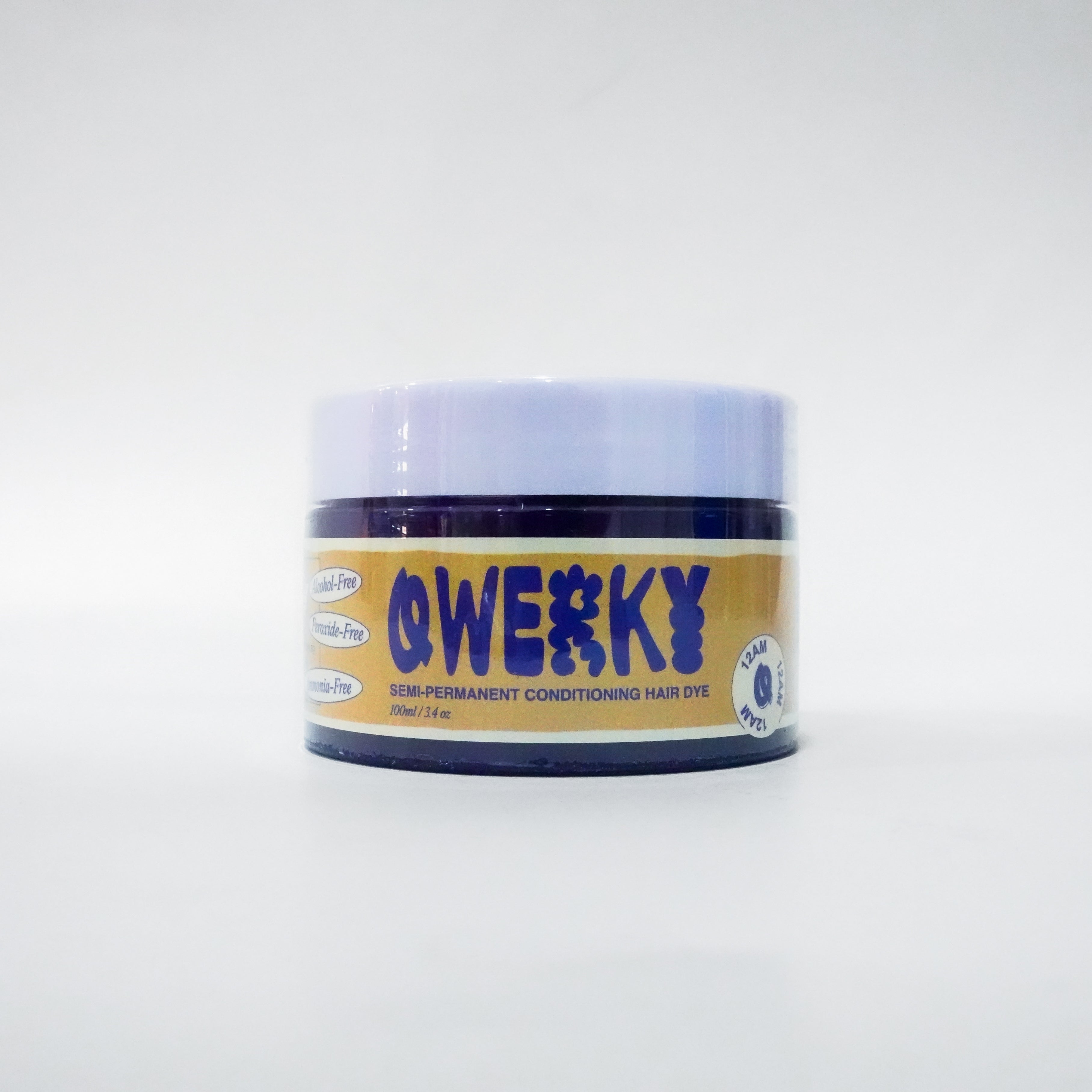 Jar of 'Qwerky' 100ml semi-permanent conditioning plant-based hair dye in 12AM on a white background