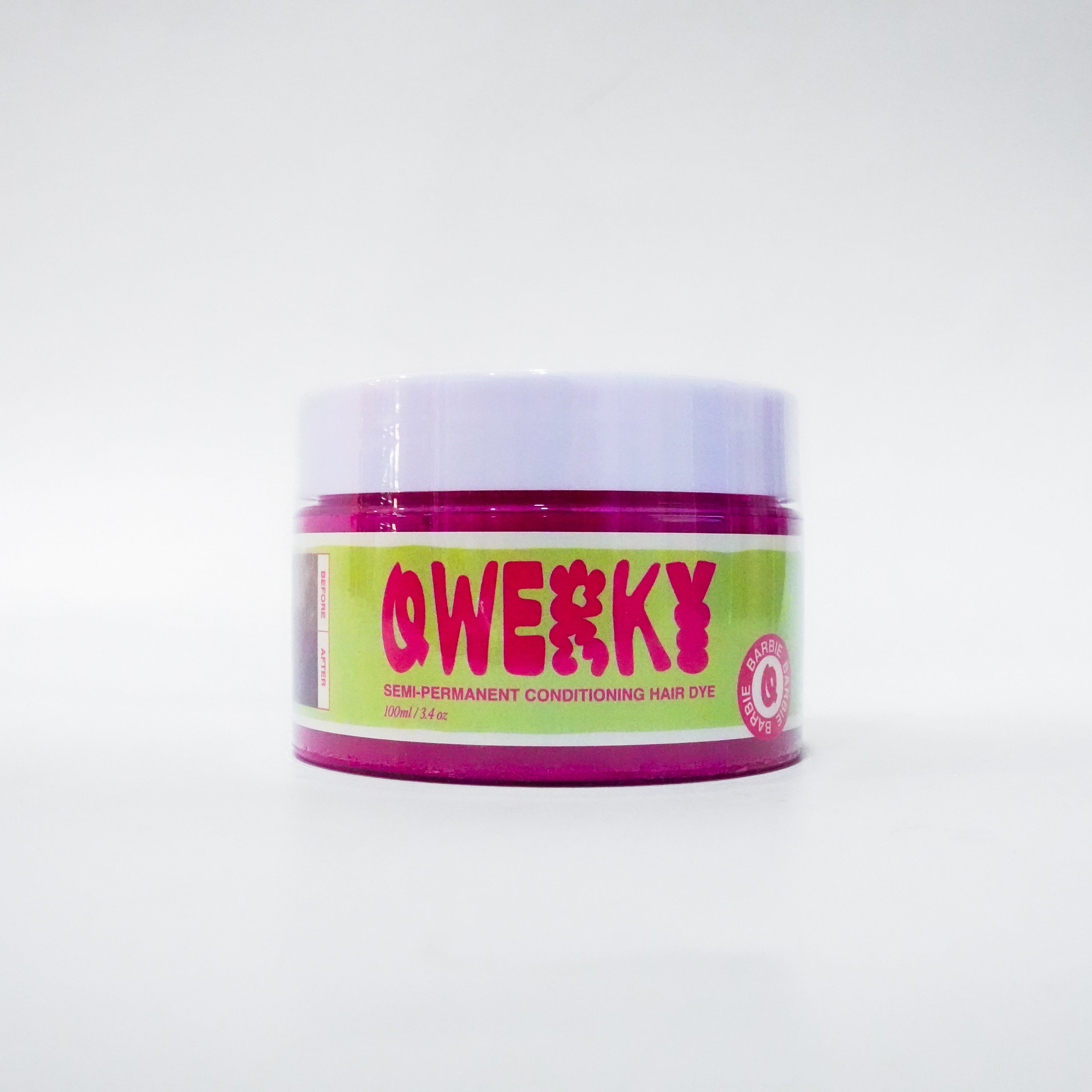 Jar of 'Qwerky' 100ml semi-permanent conditioning plant-based hair dye in Barbie on a white background