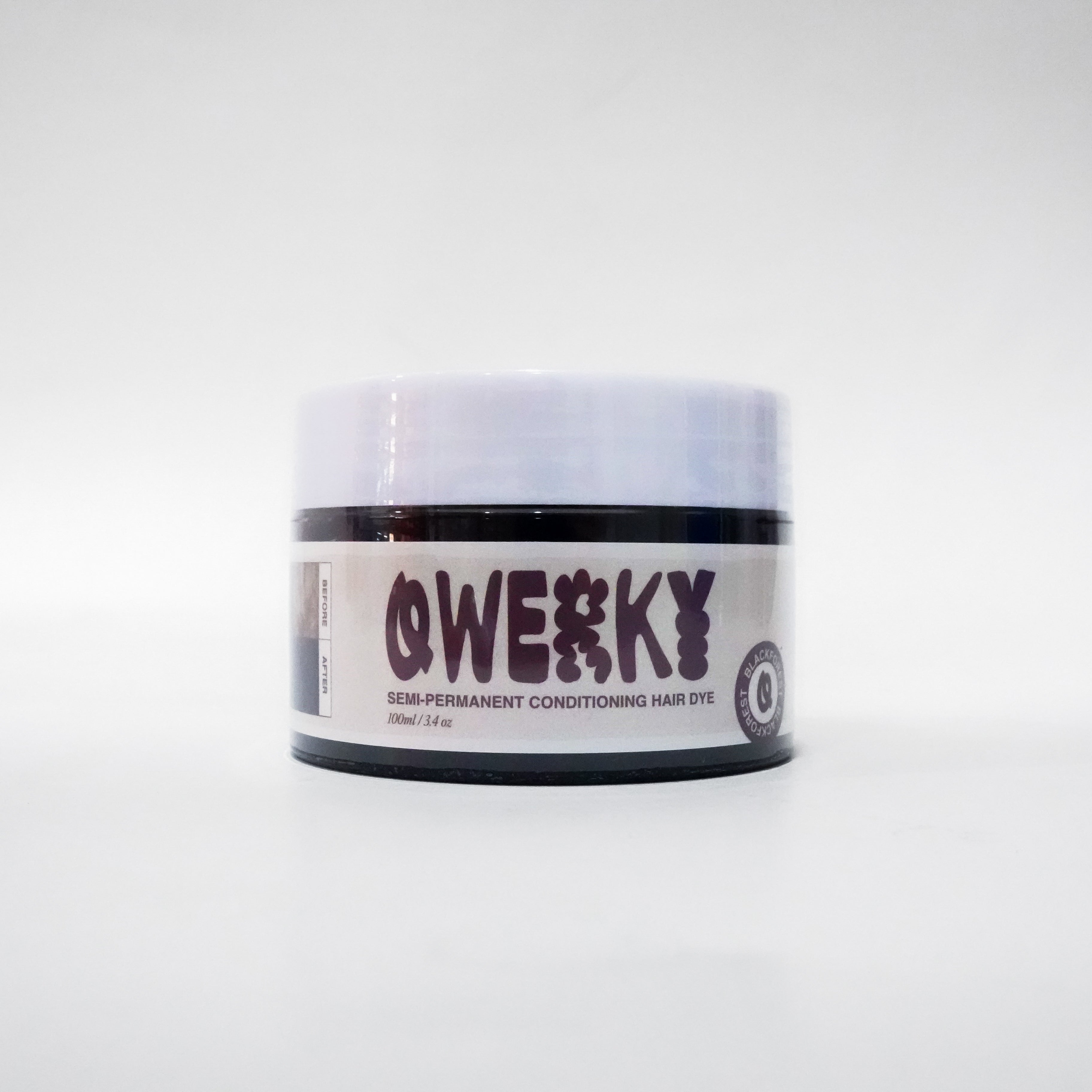 Jar of 'Qwerky' 100ml semi-permanent conditioning plant-based hair dye in Blackforest on a white background
