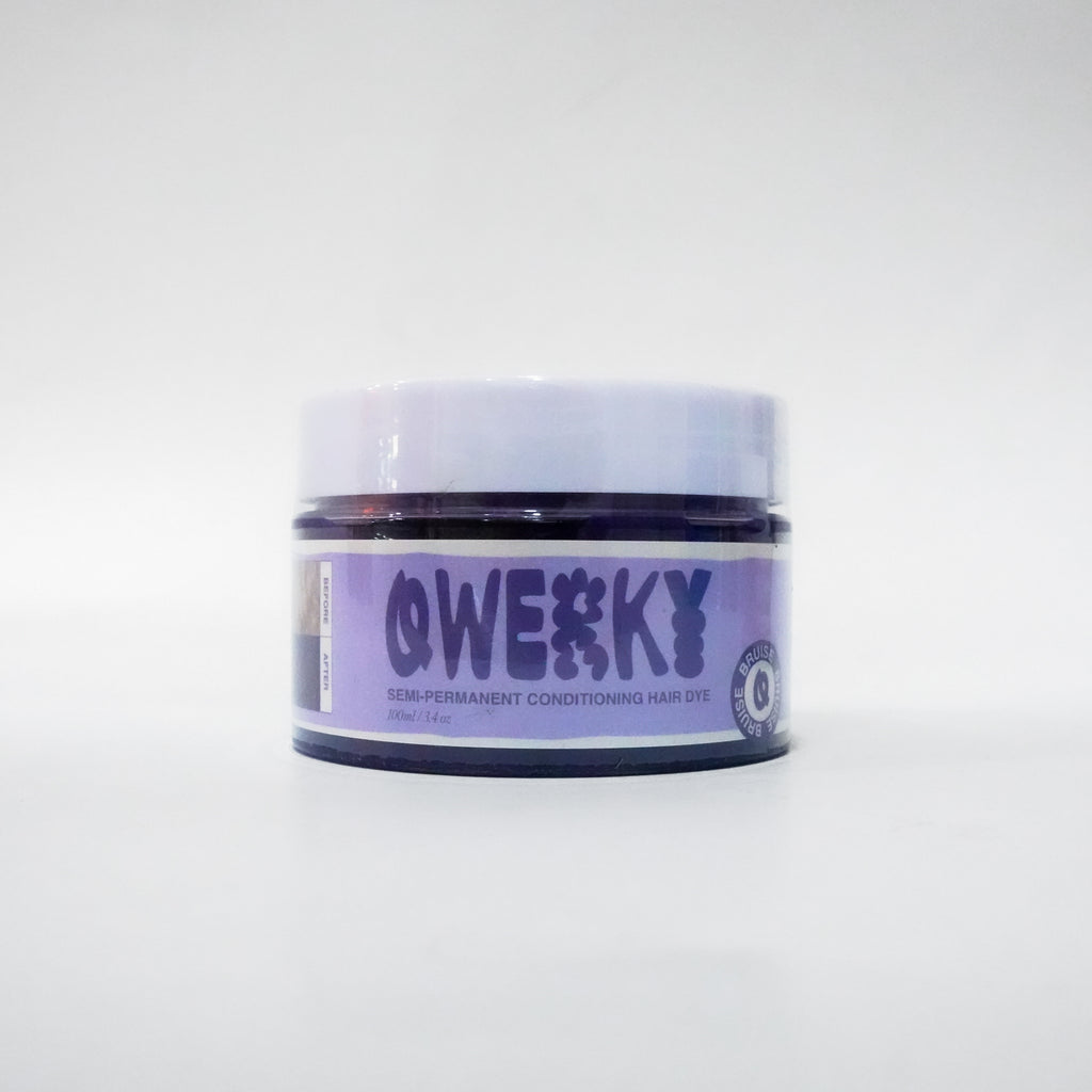 Jar of 'Qwerky' 100ml semi-permanent conditioning plant-based hair dye in Bruise on a white background