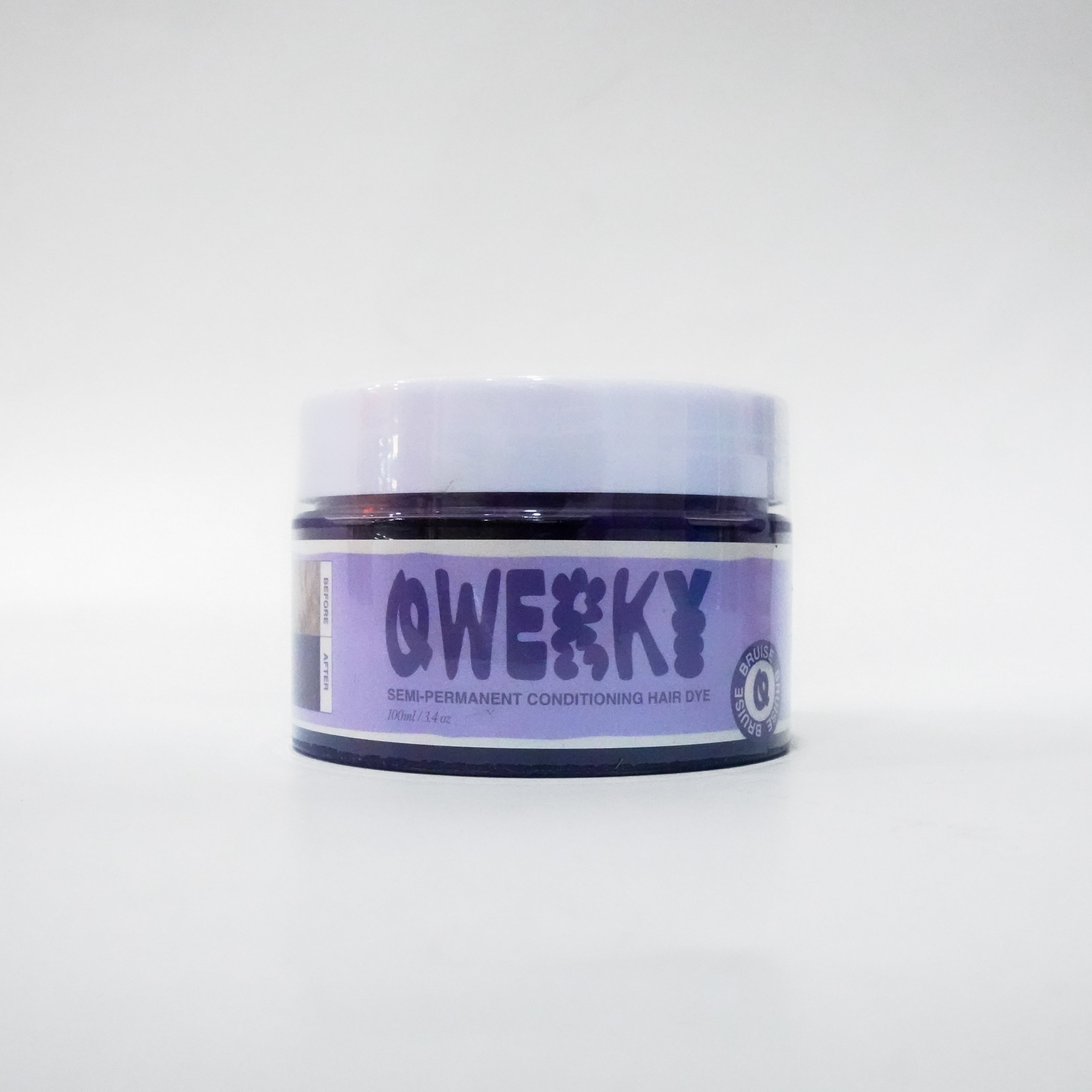 Jar of 'Qwerky' 100ml semi-permanent conditioning plant-based hair dye in Bruise on a white background