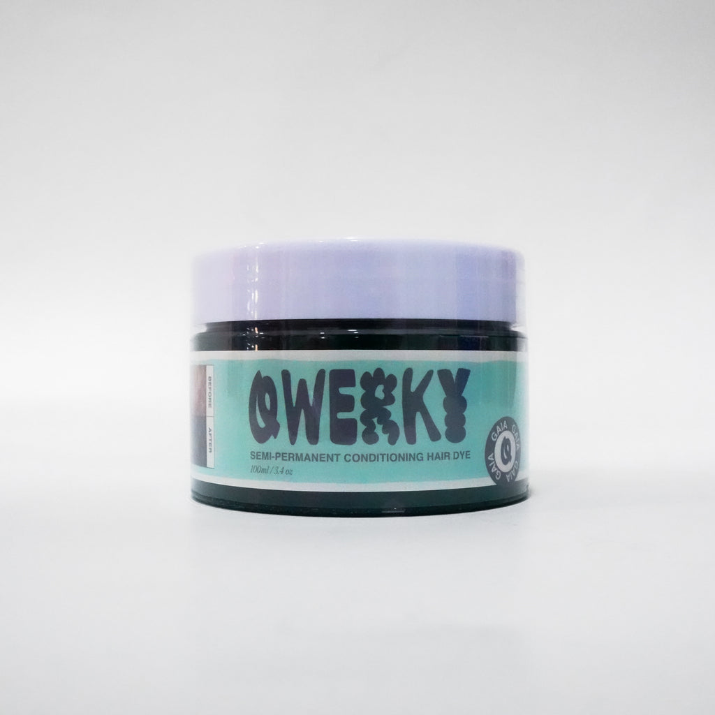 Jar of 'Qwerky' 100ml semi-permanent conditioning plant-based hair dye in Gaia on a white background