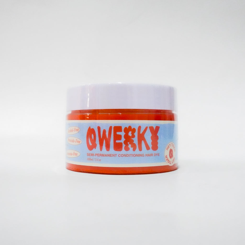 Jar of 'Qwerky' 100ml semi-permanent conditioning plant-based hair dye in Hey Tiger on a white background