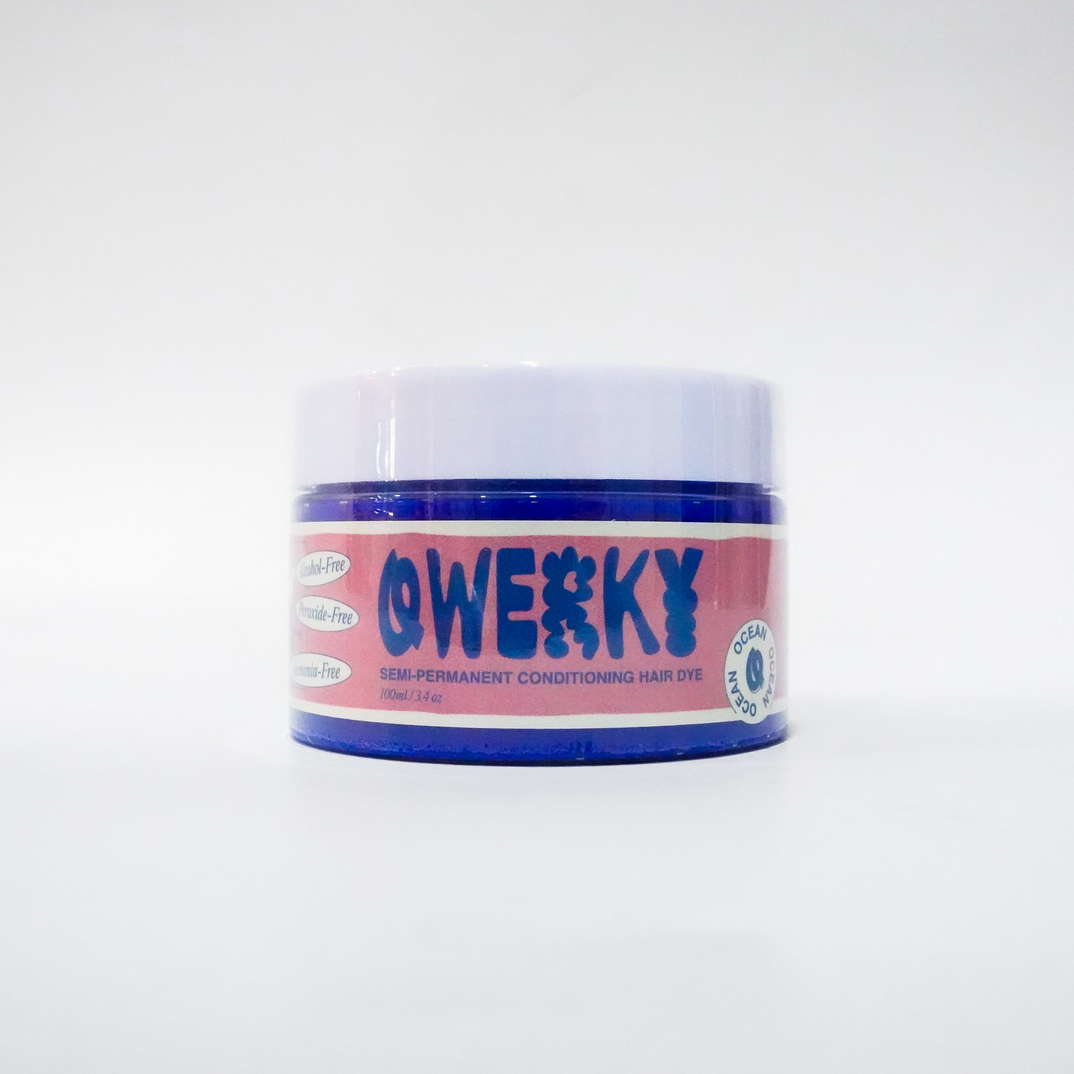 Jar of 'Qwerky' 100ml semi-permanent conditioning plant-based hair dye in Ocean on a white background