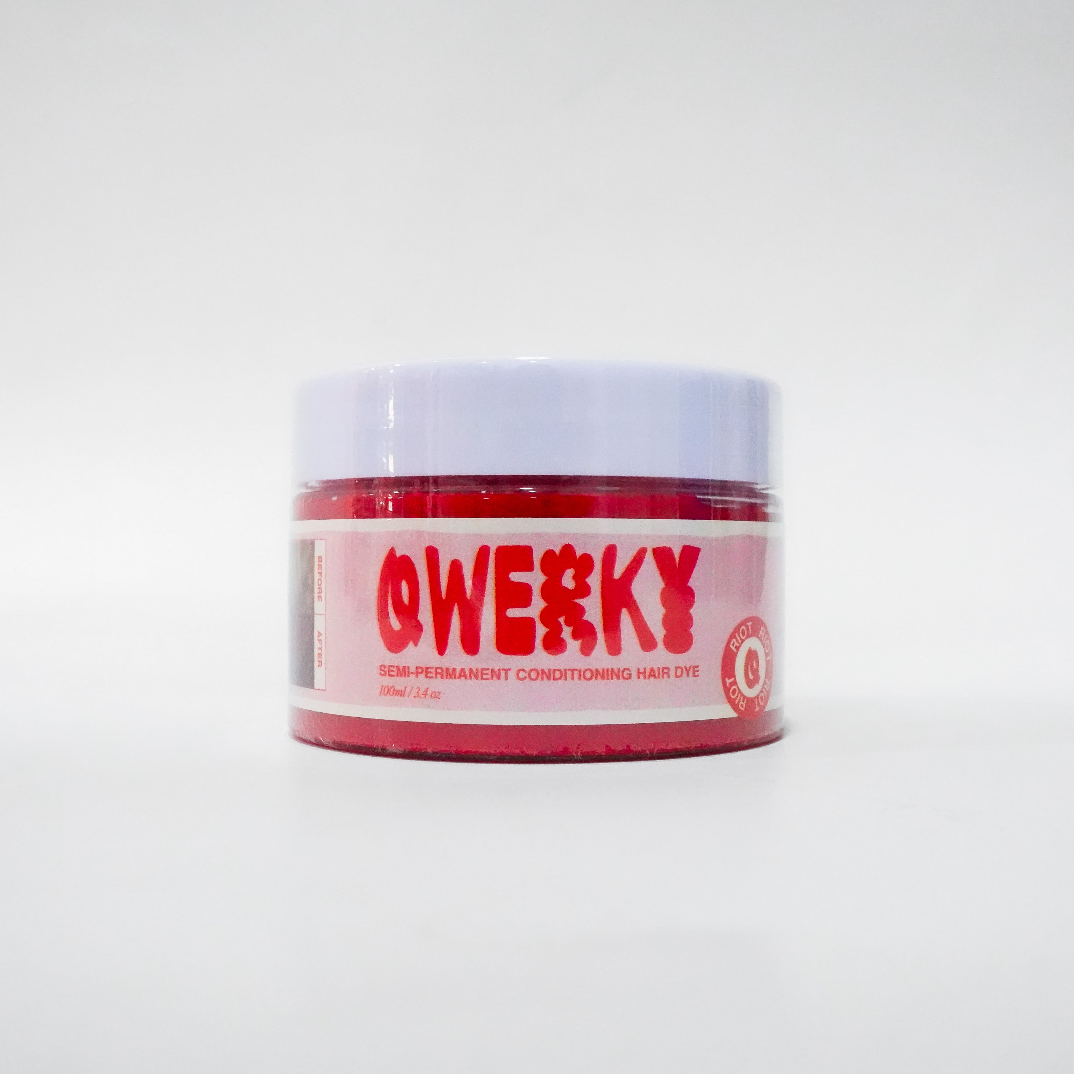 Jar of 'Qwerky' 100ml semi-permanent conditioning plant-based hair dye in Riot on a white background