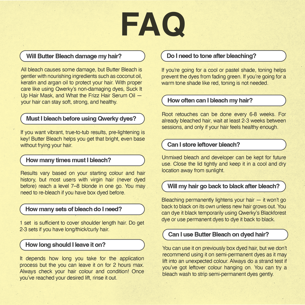 The Butter Bleach - Qwerky Colour Butter Bleach before and after - 4-7 levels hair lightening results