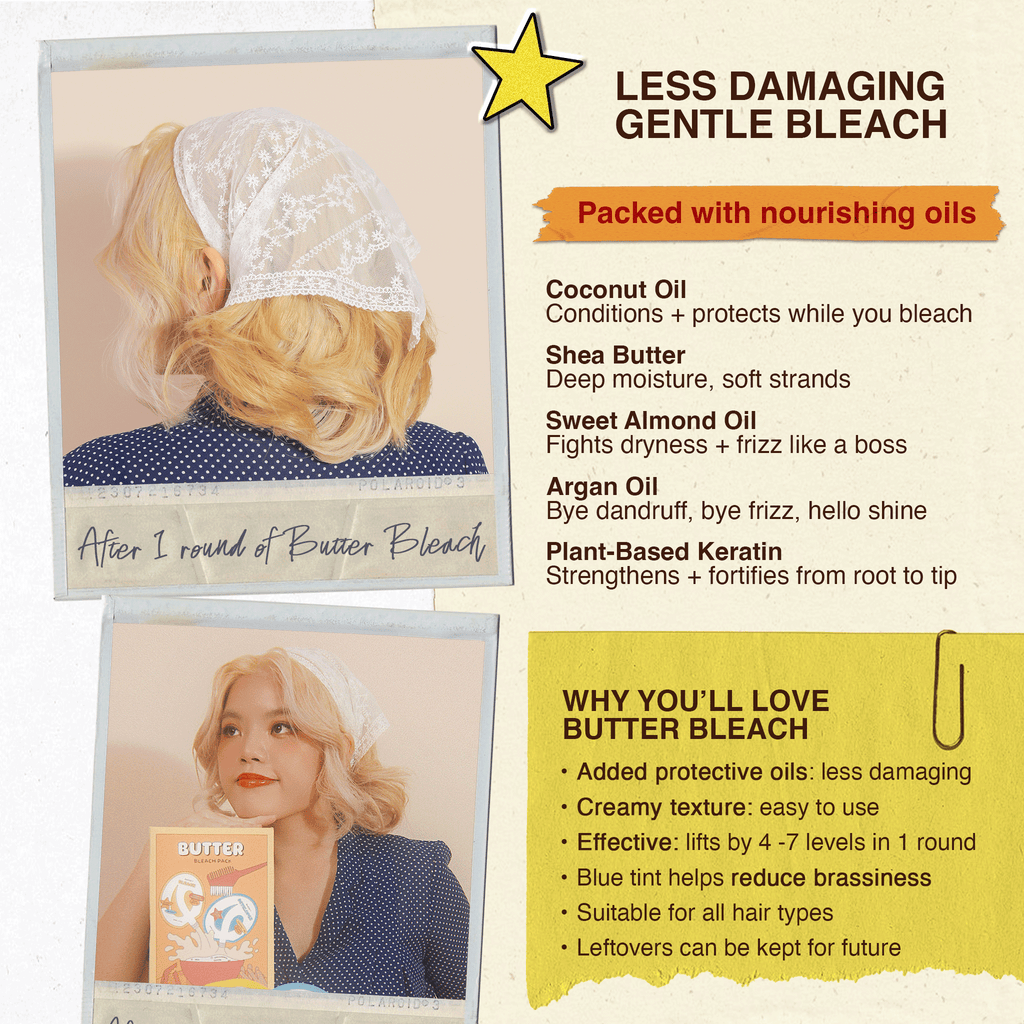 The Butter Bleach - Qwerky Colour Butter Bleach results - bright buttery blonde hair gentle formula