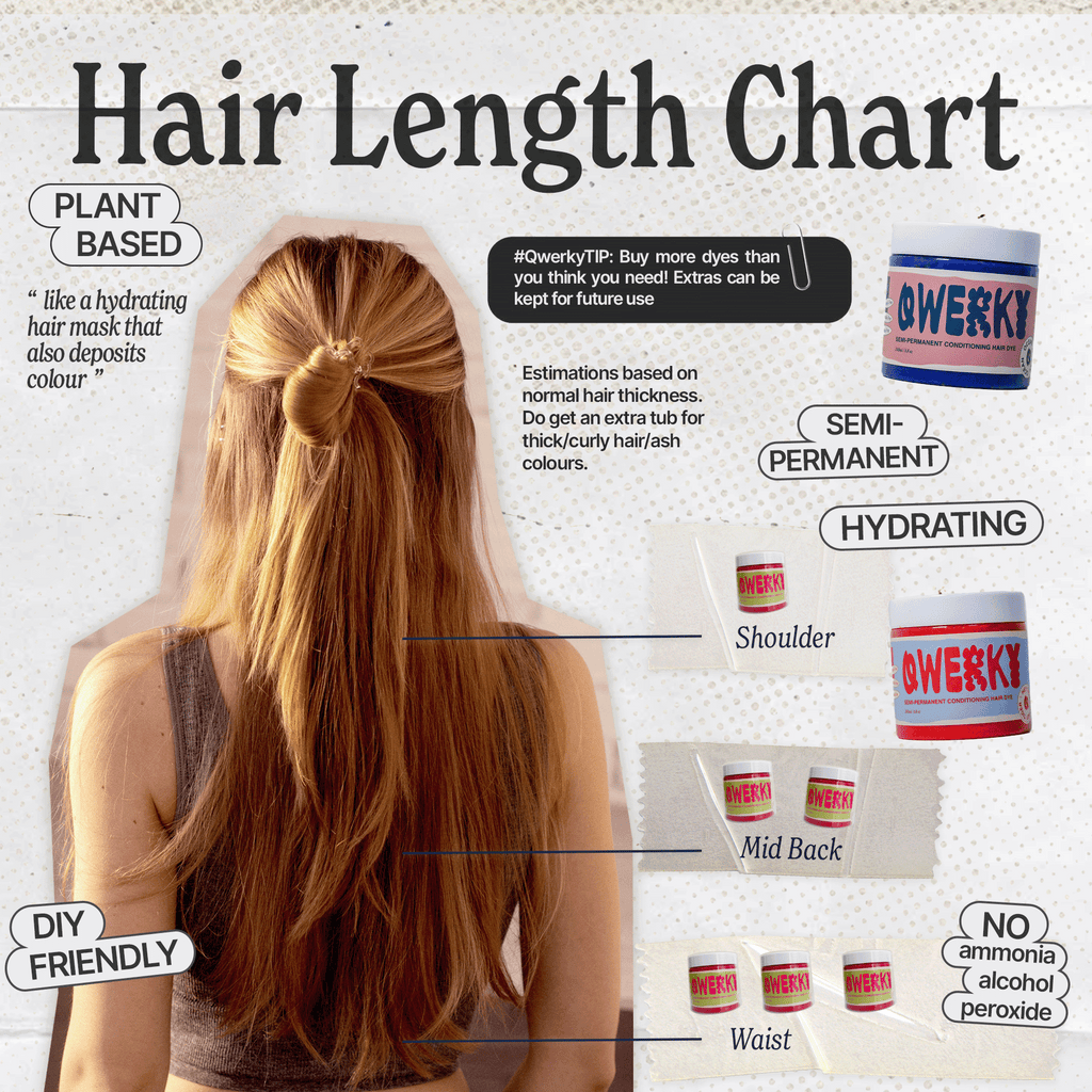 Semi-permanent hair color before and after - vibrant long-lasting results Qwerky Colour hair length chart 200ml dyes