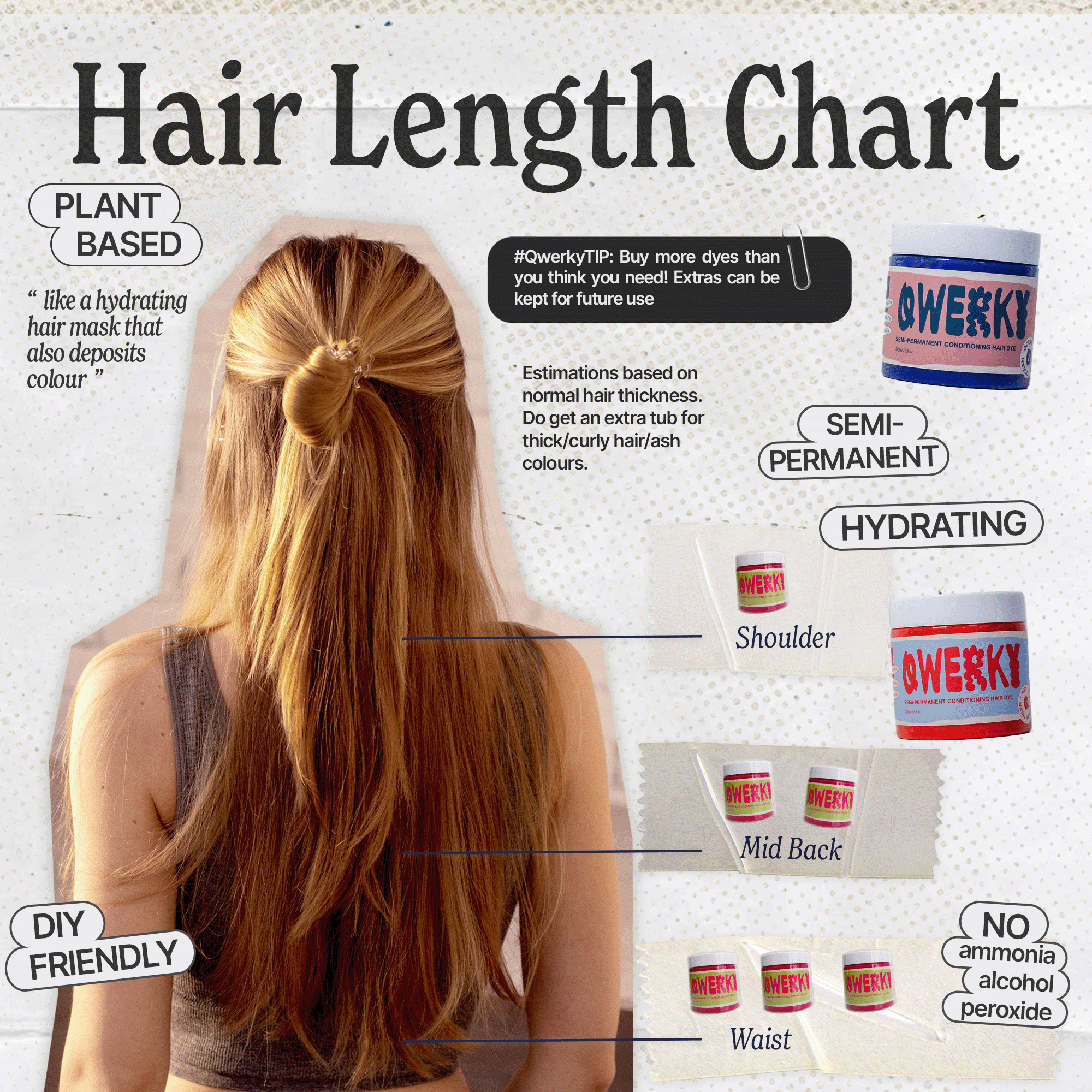 Semi-permanent hair color before and after - vibrant long-lasting results Qwerky Colour hair length chart 200ml dyes